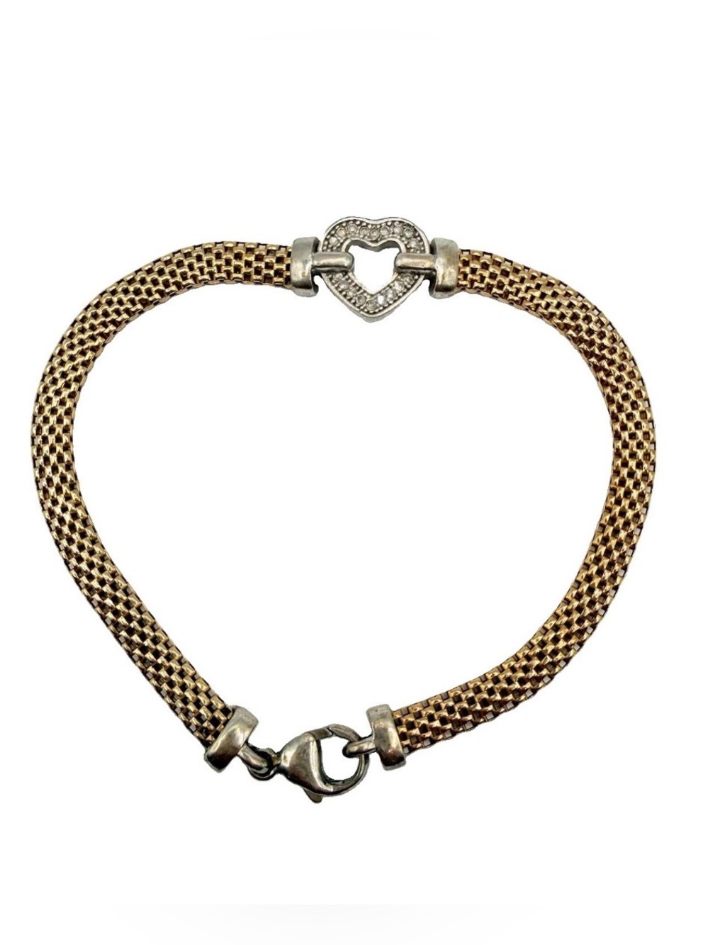 925 Italy Vermeil Sterling Silver Diamond Heart Mesh Bracelet 8” IGI Cert